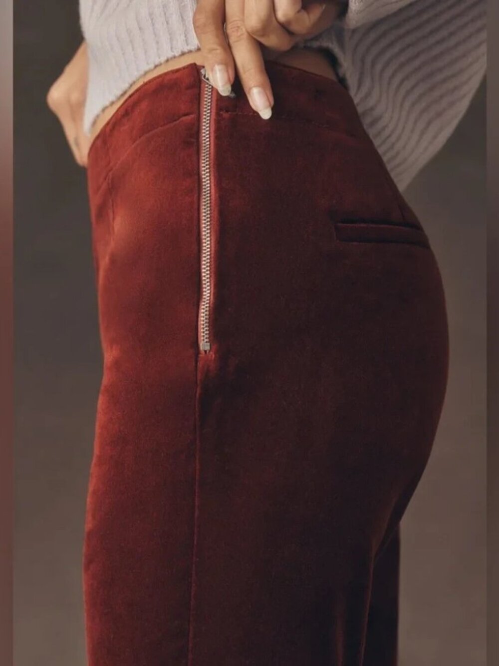 By Anthropologie Velvet Flare Pants SIZE 10 new nwt deep rust - Picture 7 of 8